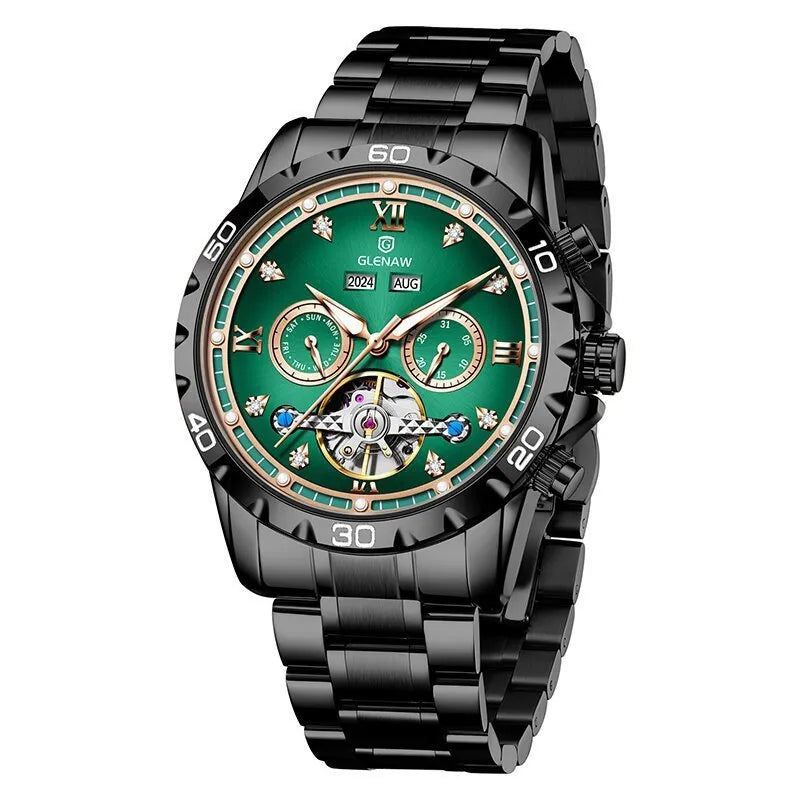 Men's automatic mechanical watch with stainless steel strap and mineral glass in multiple colour options