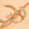 Women's rhinestone double-layer necklace and bracelet with stud earrings in gold set