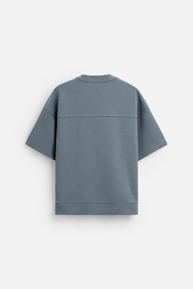 Loose fit double-sided cloth texture short sleeve top and matching shorts set in urban style