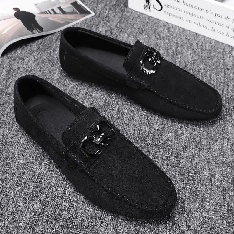 Men's black and grey suede and leather casual shoes with rubber soles for summer
