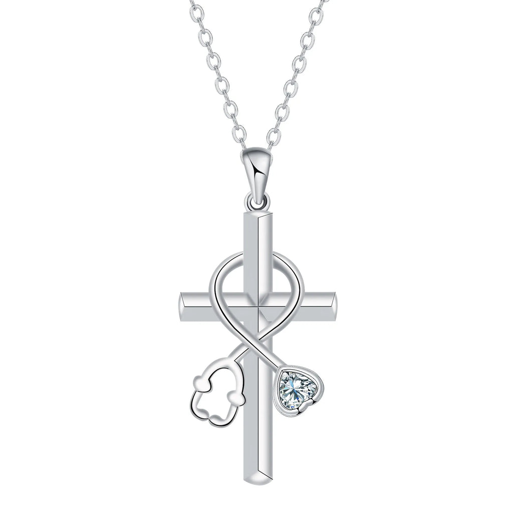 Women's copper stethoscope necklace with cross chain and electroplated finish