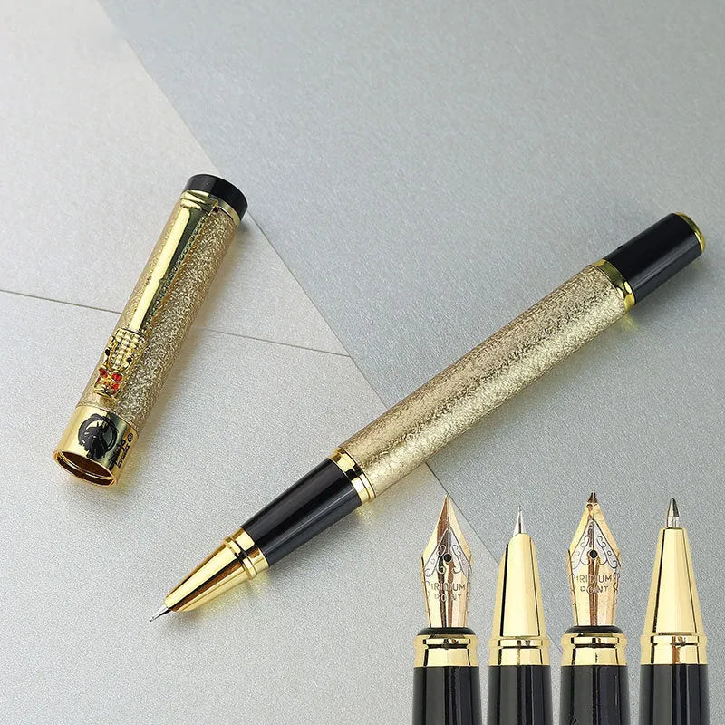 Metal tap fountain pen with iridium nib and rotary ink supply in assorted colours