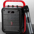 MS62AI portable Bluetooth speaker with 6.5 inch wireless microphone showing control buttons and connectivity ports