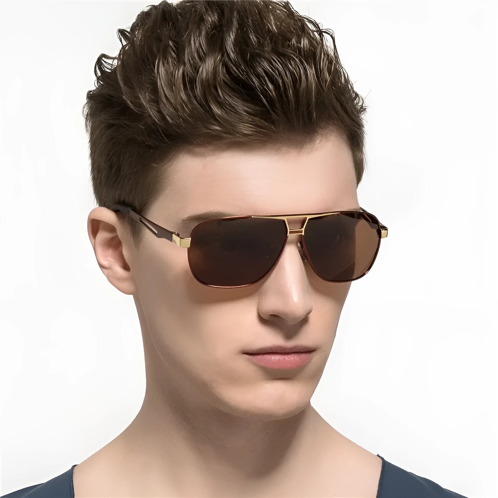 Men's orange-red aviator sunglasses with metal frame and polarised TAC lenses.