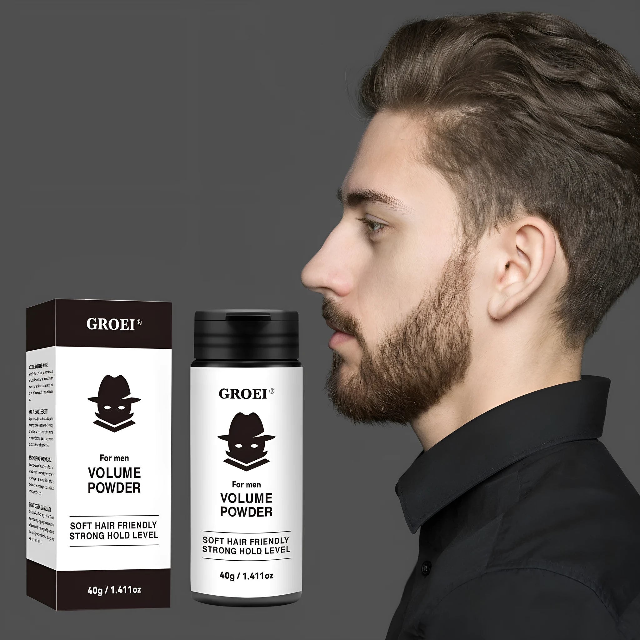 Disposable compact of 40g hair styling setting powder for oil control and volume.