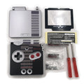 Transparent NES style replacement shell for Nintendo Game Boy Advance SP console showing grey colour and internal circuit board visible