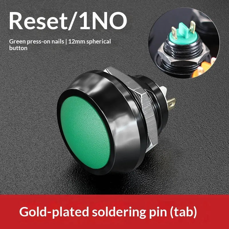 12mm spherical head self-resetting push button switch with silver-plated contacts and waterproof protection