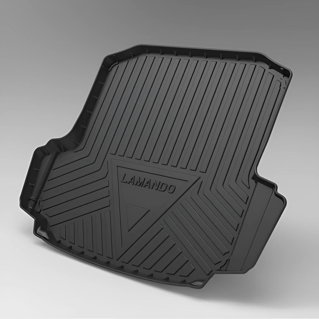 Black carbon fibre pattern TPE trunk liner pad for car boot floor protection.