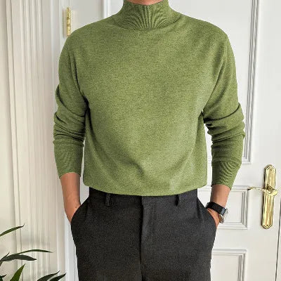 Men's business pullover mock neck sweater in acrylic, long sleeve, available in multiple colours including gray and khaki