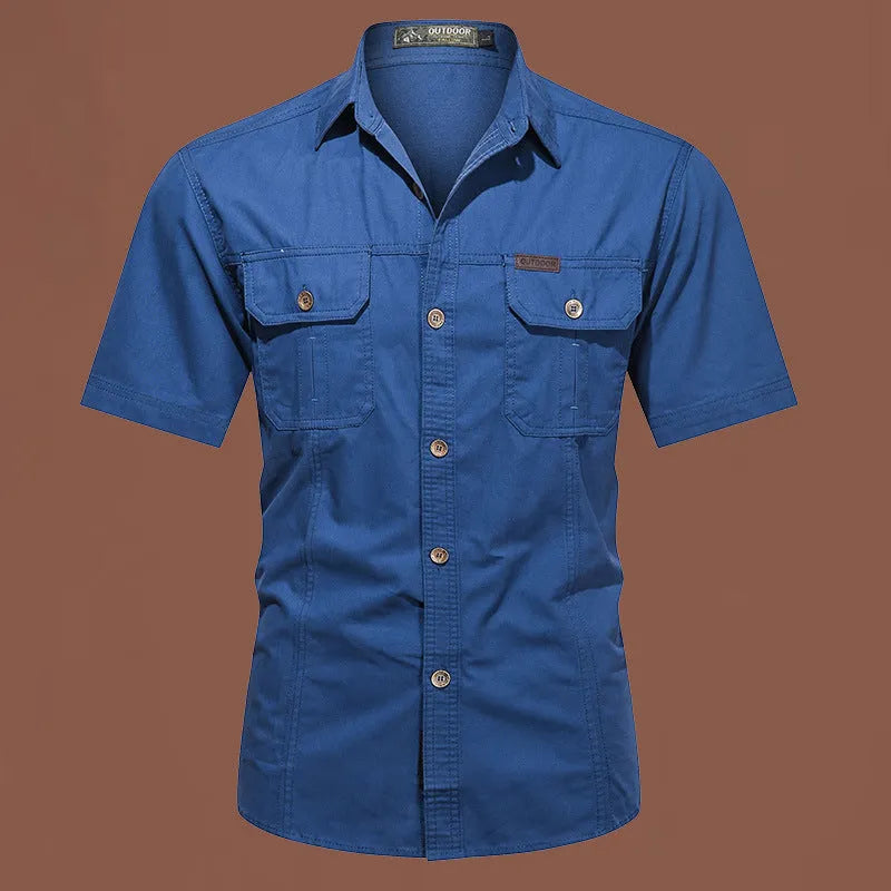 Men's cotton work shirt short sleeve loose fit cardigan style in multiple colours