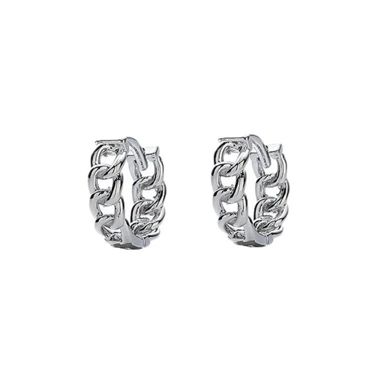 West Coast men's geometric copper hip hop earrings in silver, showing 10mm and 14mm sizes.