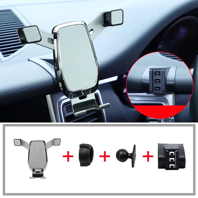 Gravity linkage car phone holder for Porsche in black alloy and carbon fibre
