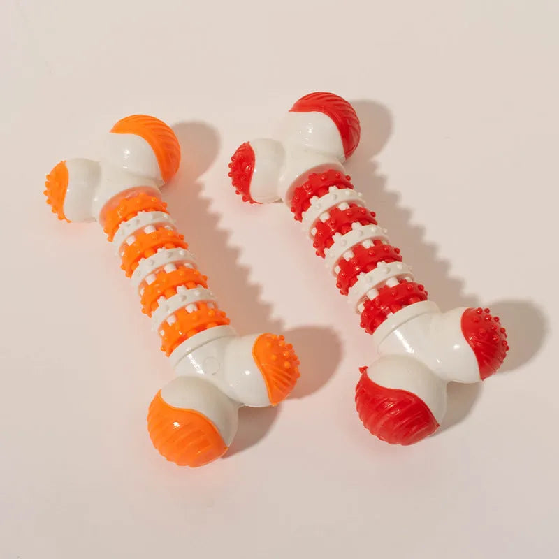 Blue bone-shaped interactive dog toy for small breeds with a treat compartment.