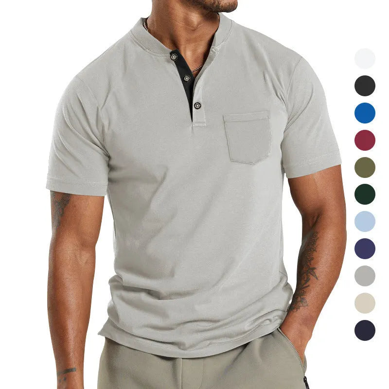 Plus size men's solid colour short sleeve polyester shirt with a button chest pocket.