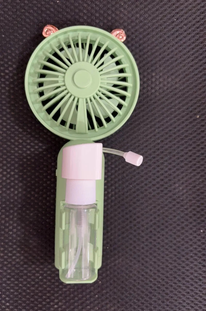Plastic USB personal desk fan in five colour options showing compact 20cm by 6cm dimensions