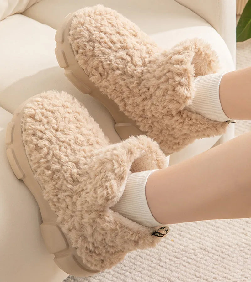 Winter Cashmere Snown Boots women 6cm platform plush upper artificial fur lining round toe flat heel green colour