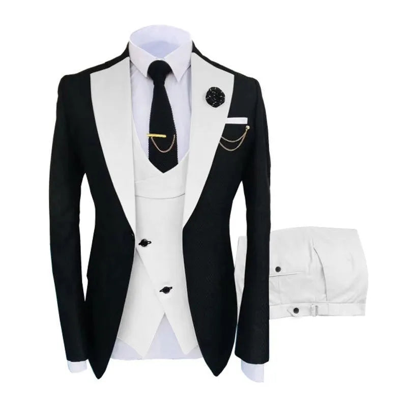 Men's slim fit three-piece business suit with vest in cotton fabric for formal occasions