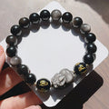 Men's silver stone bracelet with zodiac beads and engraved proverbs in Chinese style