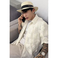 Heavy industry floral print loose fit shirt for plus size men in polyester blend fabric