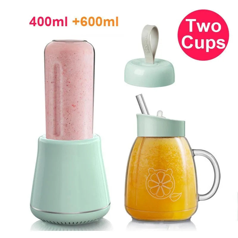 Portable household electric juicer in green with 350ml capacity 230W motor