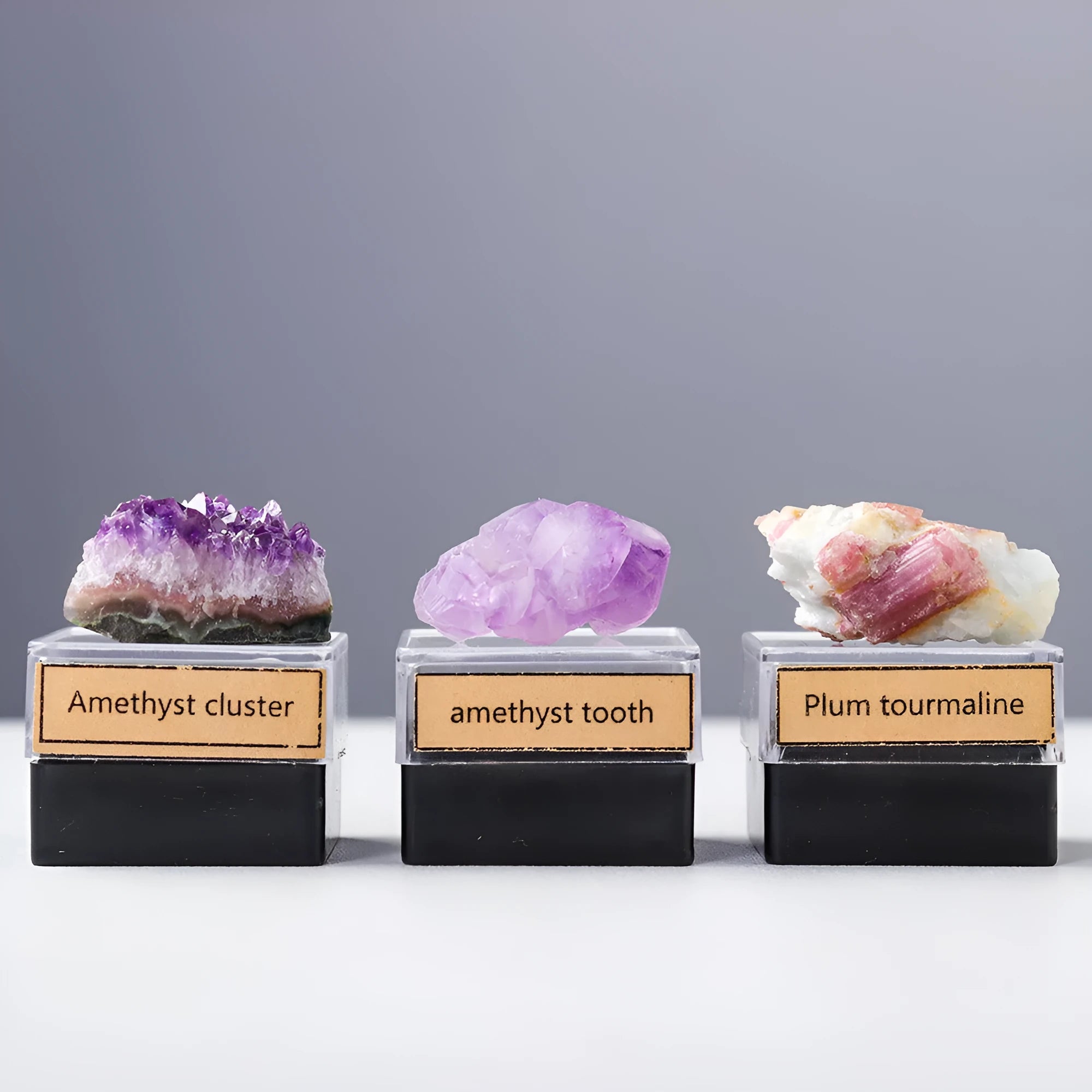 Natural amethyst block crystal mineral specimen geometric decoration on a table