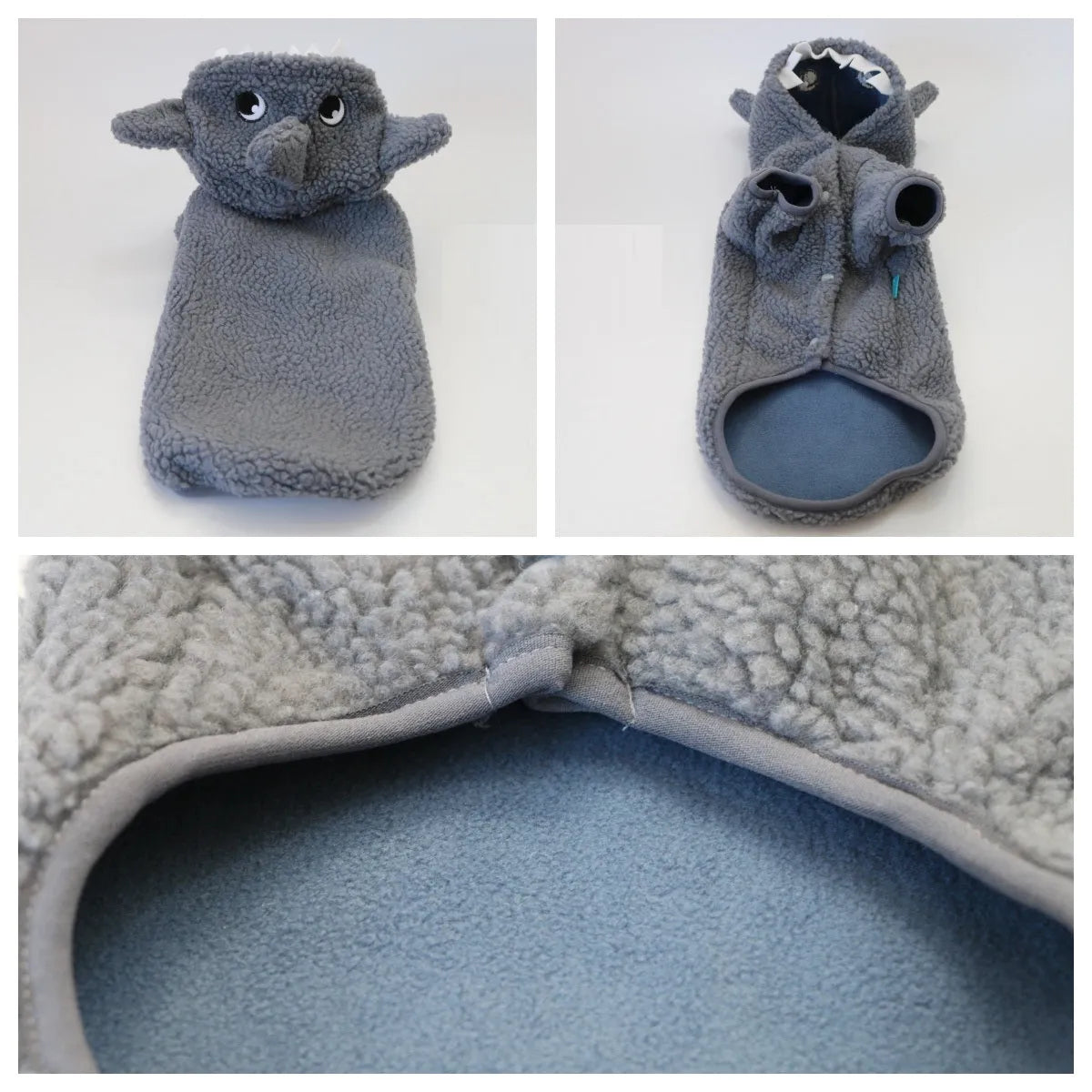 Grey fleece-lined hooded shark sweater for small to large dogs and cats, winter pet clothing