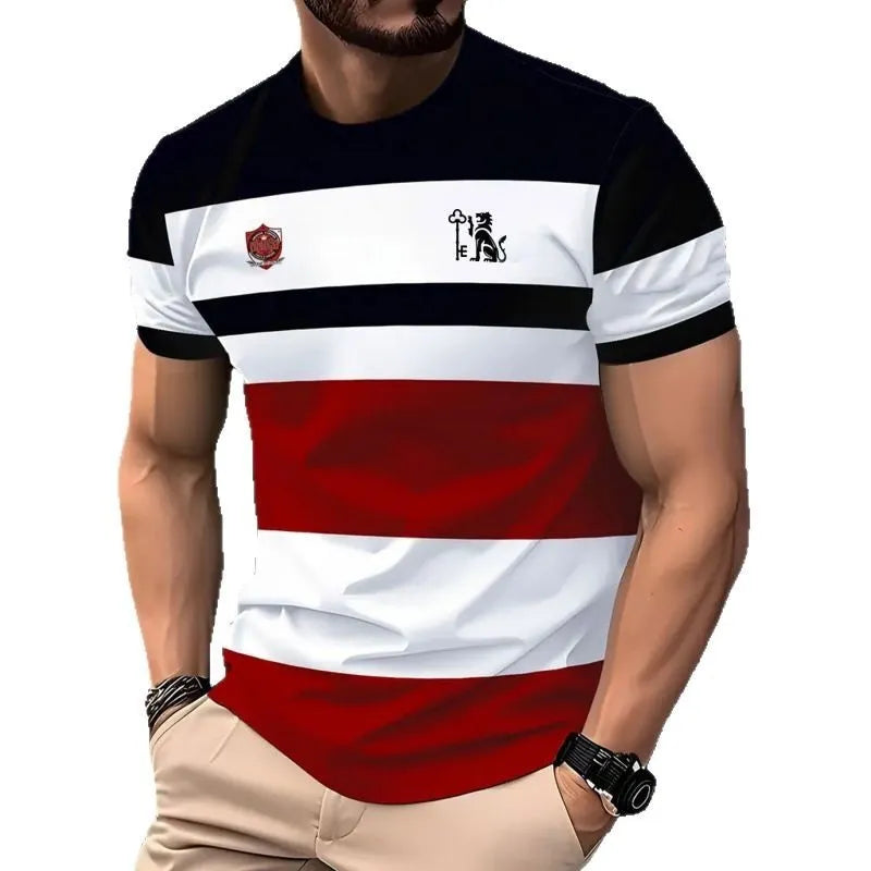 Men's loose fit short sleeve T-shirt with digital 3D printing stripes pattern in various colour styles