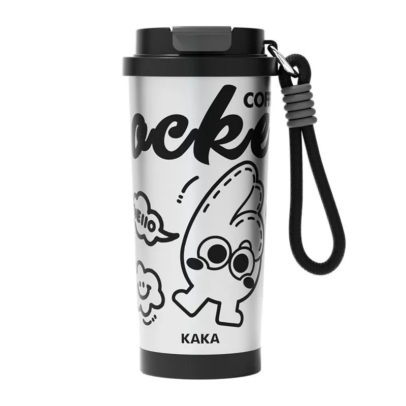 Creative stainless steel vacuum cup in green, black, pink purple or blue/red colours showing 500ml capacity