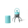 Blue plastic pet pooper scooper with claw mechanism and built-in garbage bag dispenser for outdoor waste collection