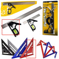 Red 7-inch metal combination angle ruler with metric scale, two tools in a clear bag.