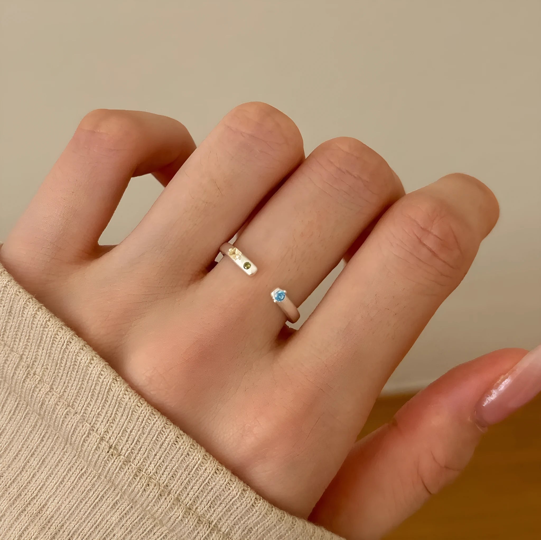 S925 sterling silver geometric adjustable opening ring for women light luxury INS style