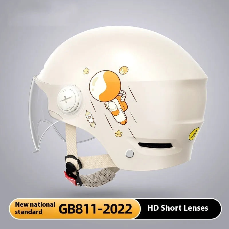 Electric motorcycle half helmet with removable visor in khaki colour with clear lens option