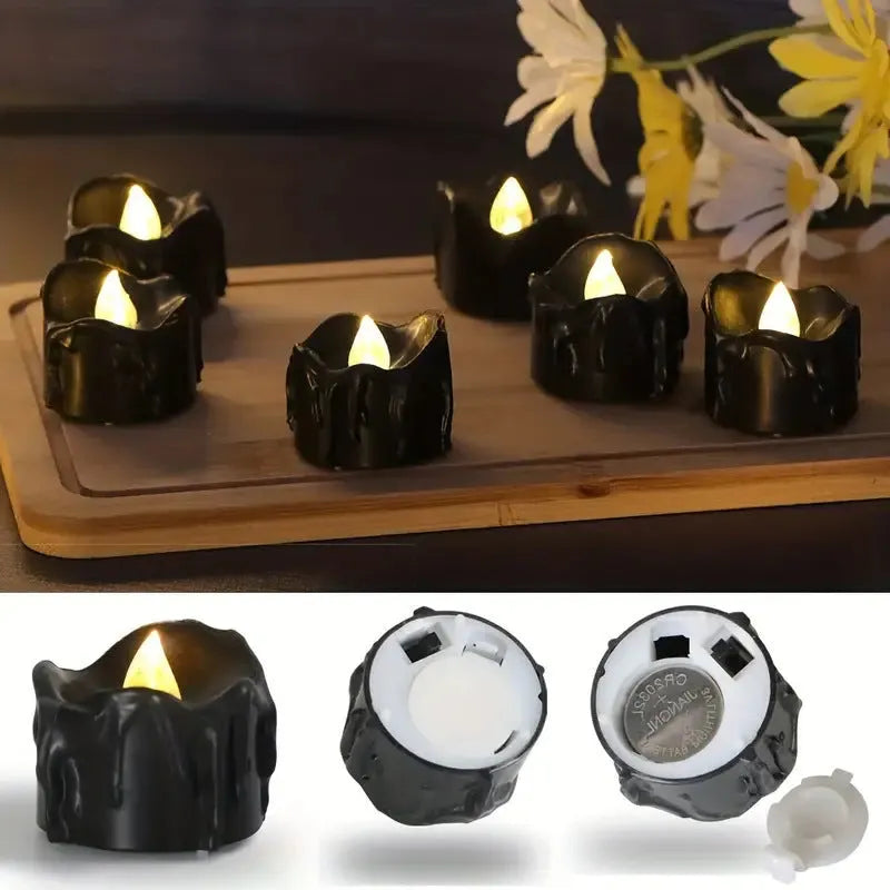 Black plastic concave LED candle with yellow flash effect, pack of 12 electronic wax candles for Christmas decor