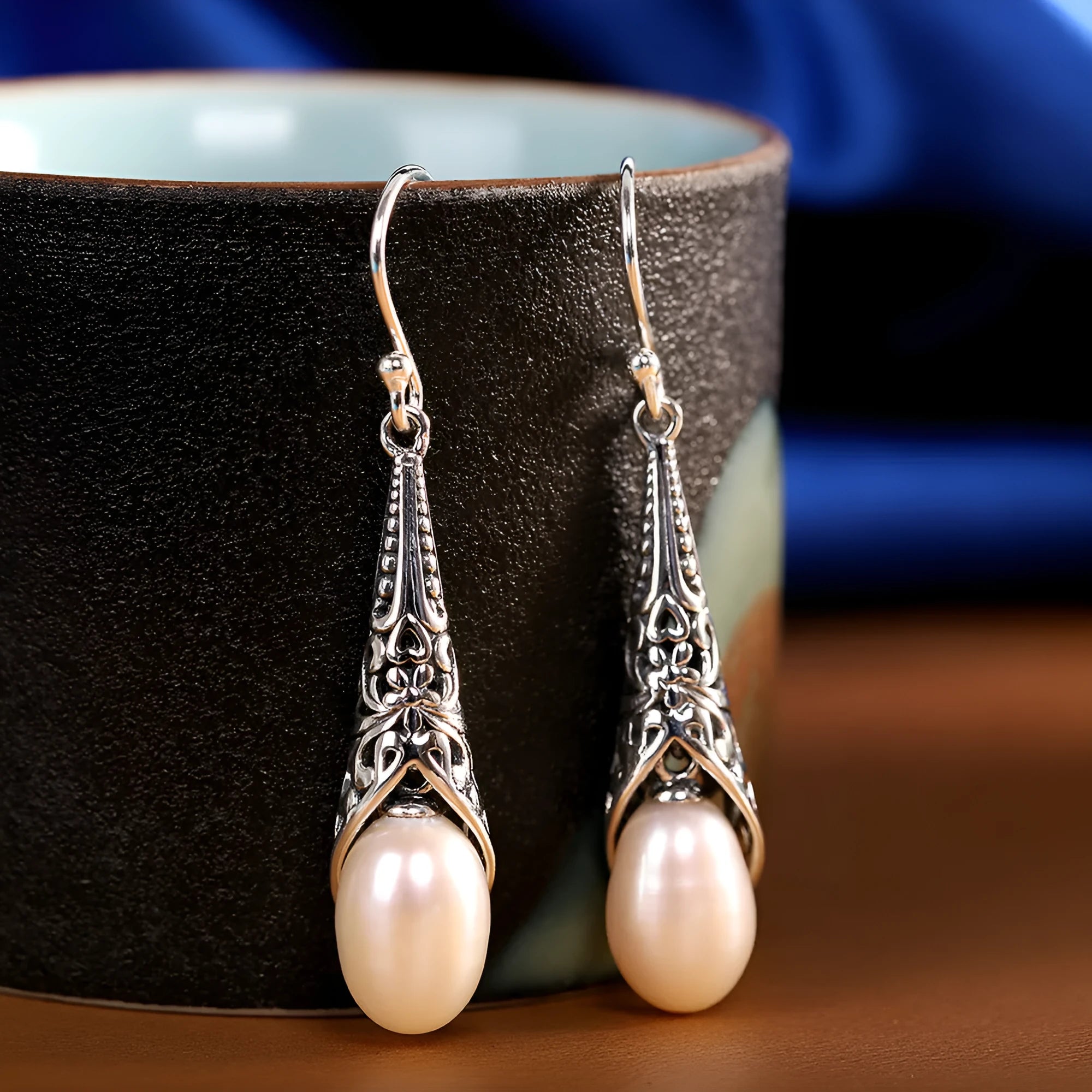 S925 silver inlaid Baroque long pearl earrings teardrop shape women's earrings