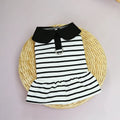 Pet dog wearing cotton t-shirt and striped skirt summer clothing set