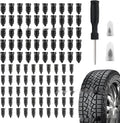 Rubber screws tyre repair kit with 50 large and 50 small screws and black screwdriver on a workbench