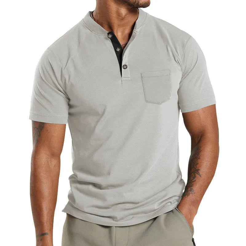 Plus size men's solid colour short sleeve polyester shirt with a button chest pocket.