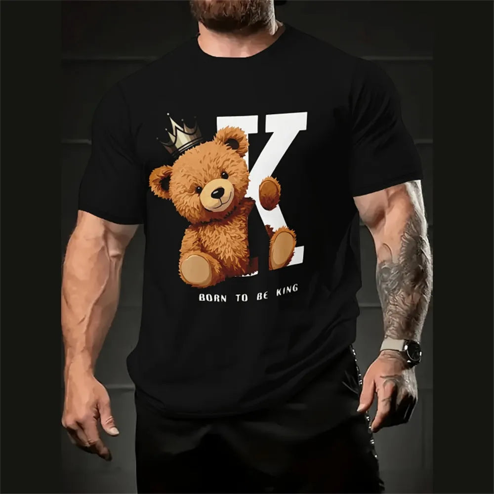 Men's loose-fit casual shirt with a colourful cartoon 3D print on the front, short sleeves.
