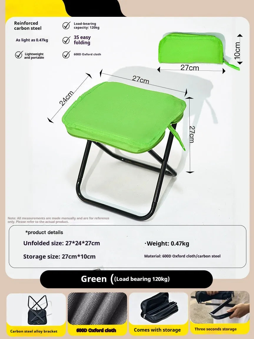 Lightweight foldable camp chair stool in Oxford fabric shown in a khaki colour.