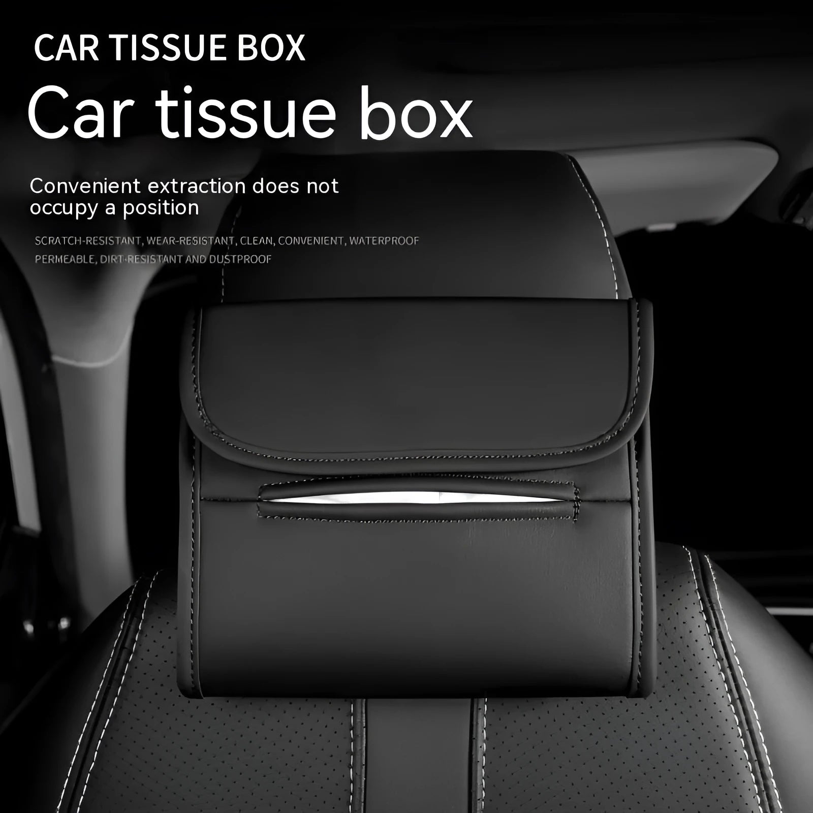 Leather car tissue box with elastic band mounting for vehicle installation