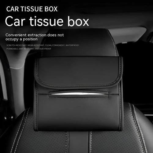 Leather car tissue box with elastic band mounting for vehicle installation