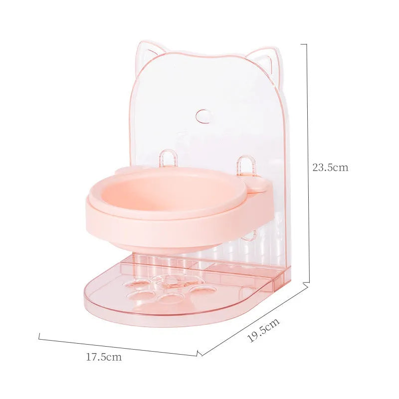 Grey cat feeding bowl with cat ears neck protection collar and adjustable height mechanism