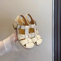 Women's woven buckle heels in apricot colour, round toe, two-layer cowhide upper, rubber sole