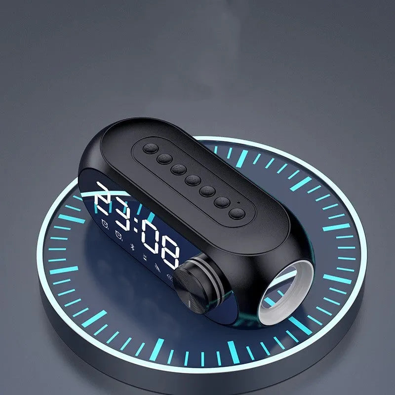 S8 Black portable mini Bluetooth speaker clock with extra bass and USB charging cable