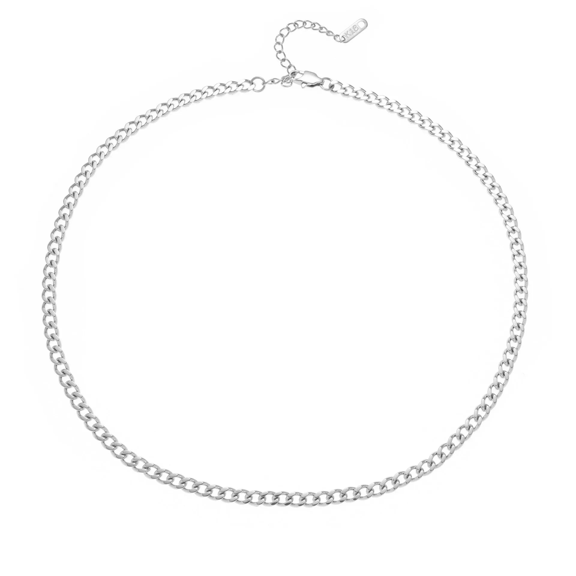 Gold and silver titanium steel initial number necklace with alphabet and number pendants on a 40.5cm chain.