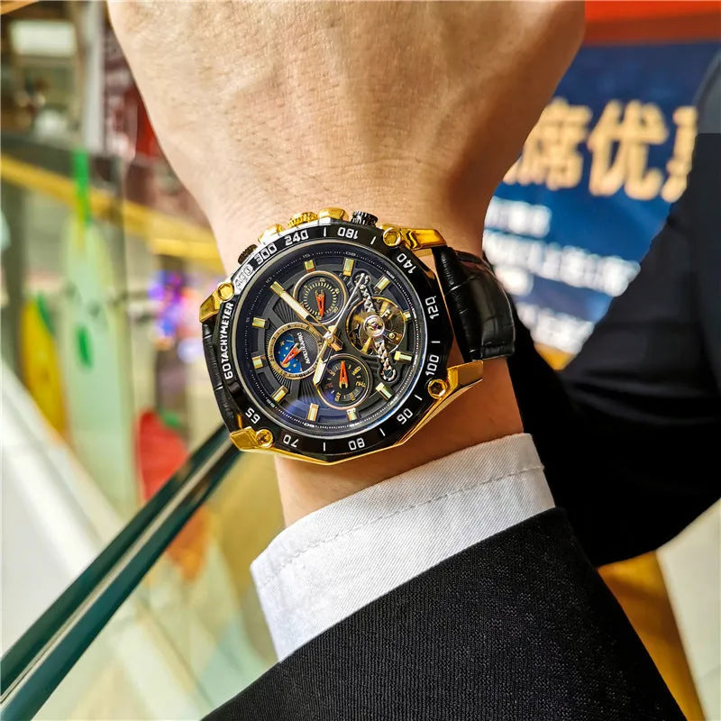 Men's automatic mechanical watch with 12mm case thickness in multiple colour configurations