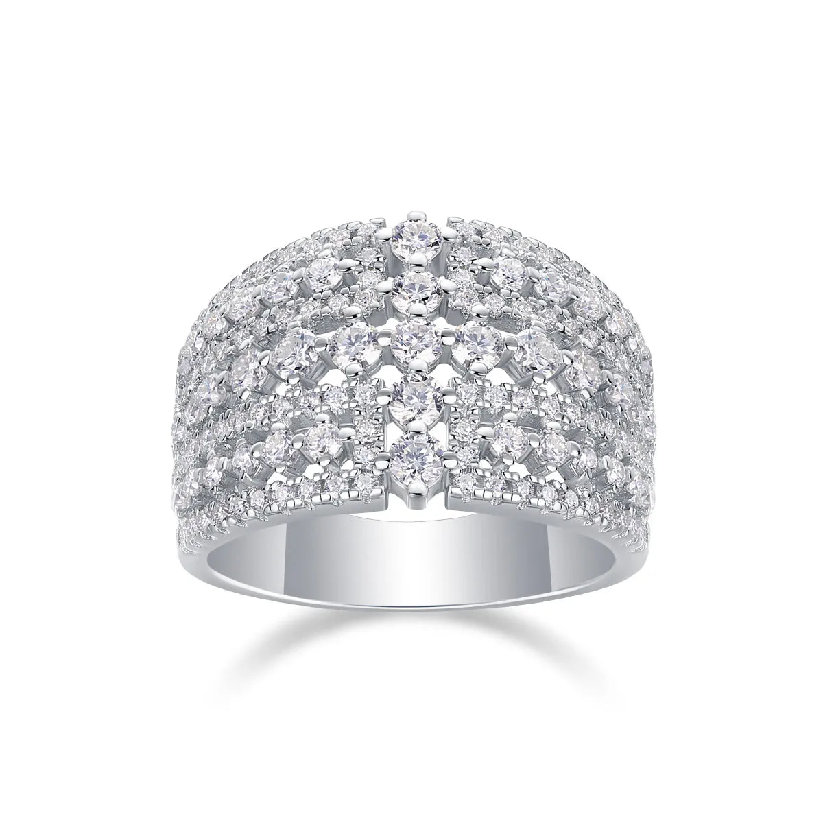 Ballet of Time moissanite wedding ring set in platinum finish with silver band and gift box