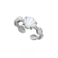 Adjustable sterling silver ring with shell elements and electroplated gold finish