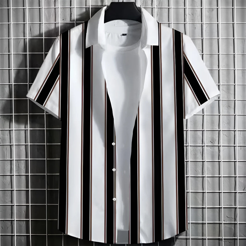 Men's striped linen T-shirt with 3D printed design in multiple colour options