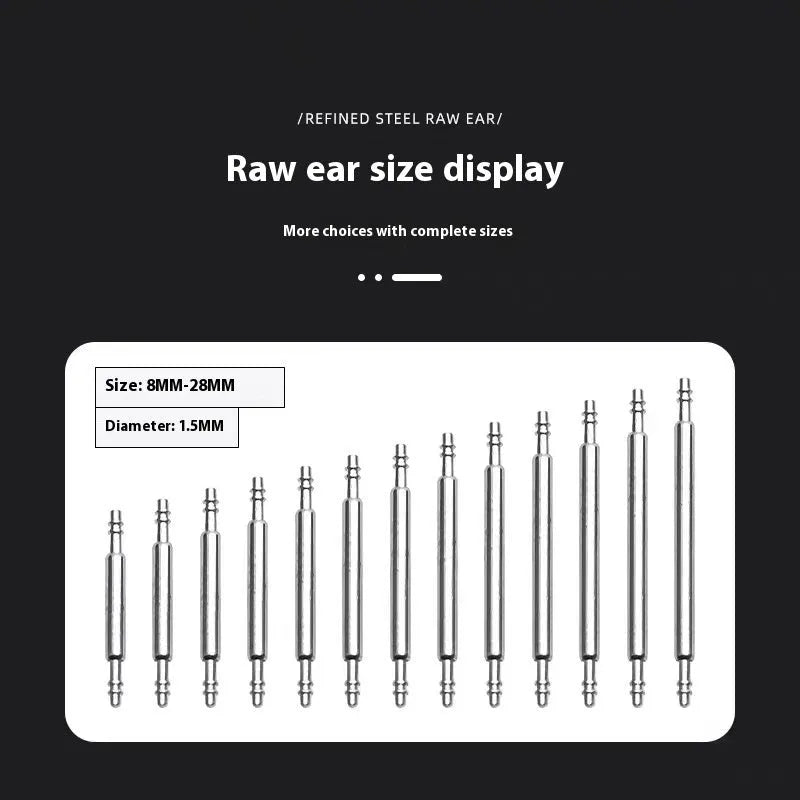 Watch spring bar pins in sizes 21mm to 26mm for bracelet attachment
